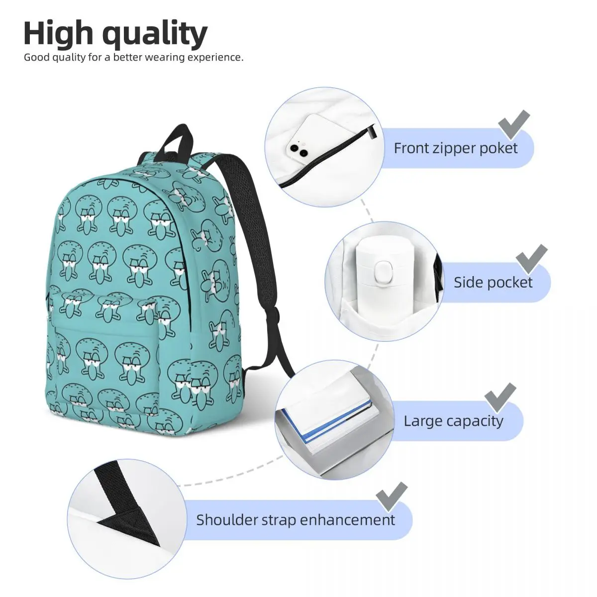 Good Quality Squidward Handbag Office Work School Sturdy Shoulder SpongeBob For Women Knapsack Back To School Gift