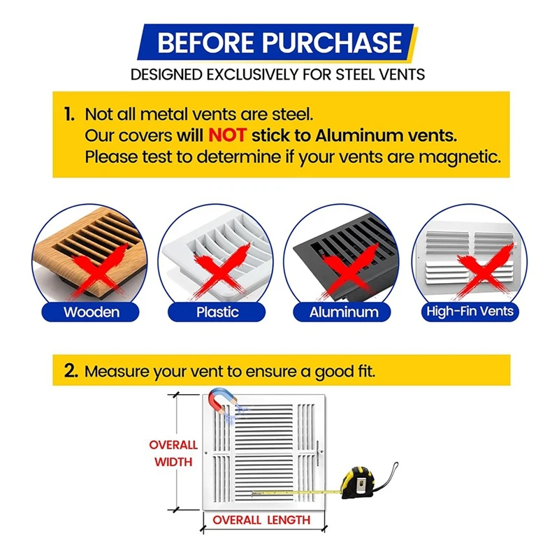 Square Magnetic Vent Covers, Extra Strong Magnets, For Home Ceiling, Wall, Registers, HVAC, AC