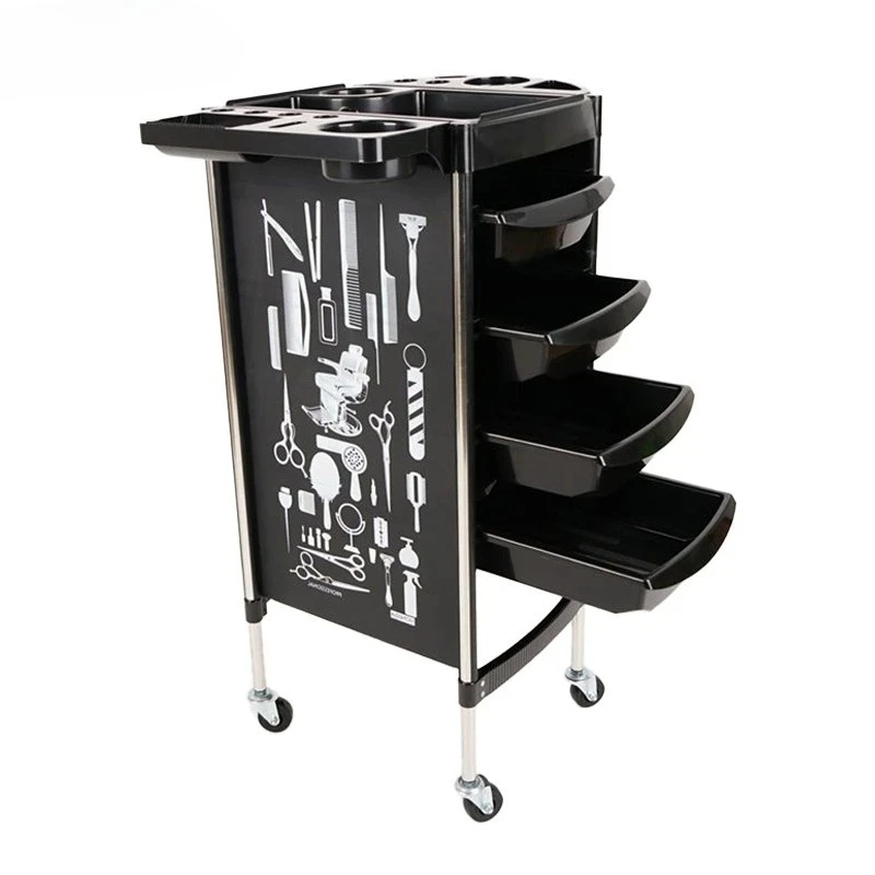 4 Tiers Salon Trolley On 4 Wheels 5 Pull Out Drawers Vanity Trolley Cart 176LBS Hair Dye Lifting Rack for Hairdressing Tool
