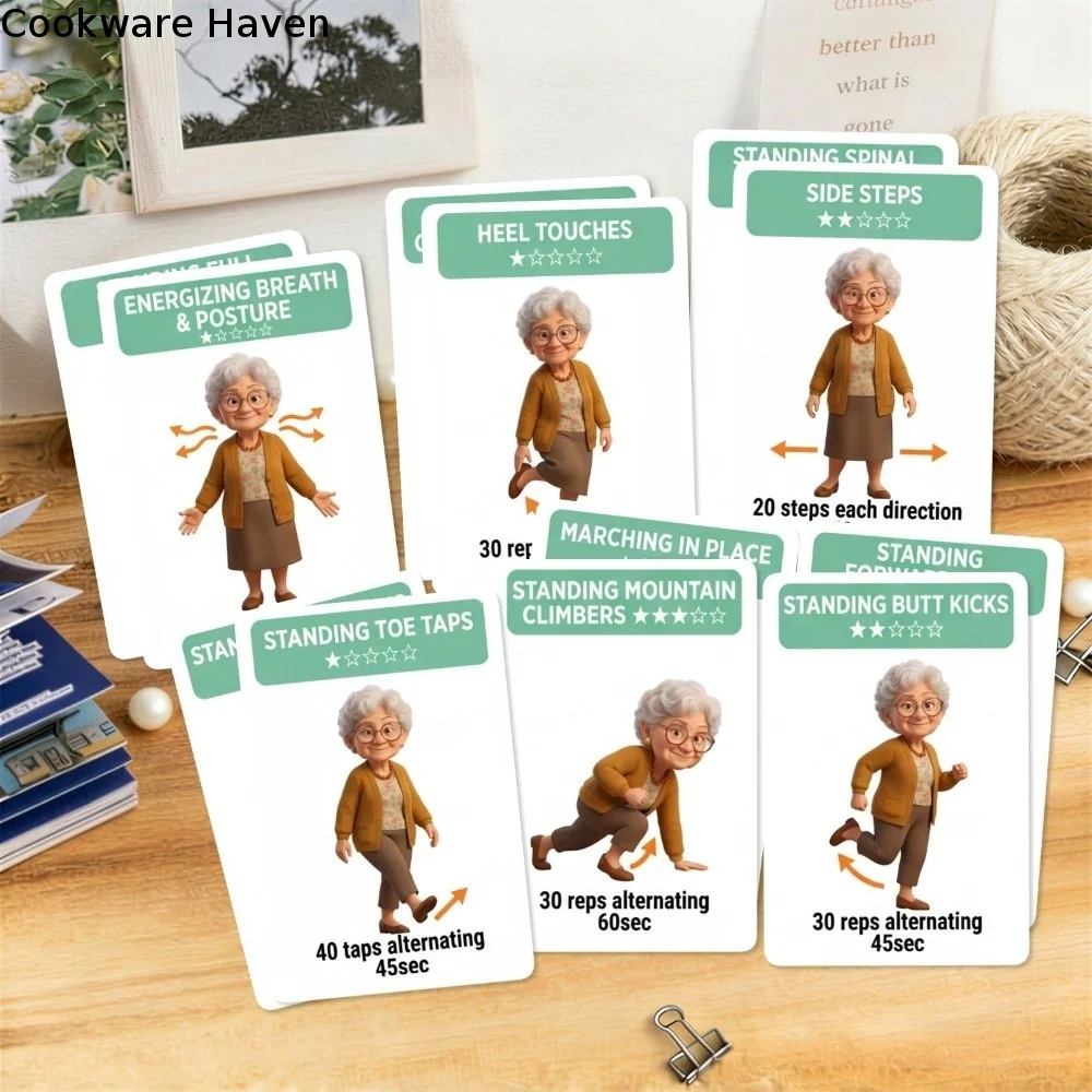 18Pcs Illustrated Step Move Guide Senior Standing Exercise Flashcards Elderly Standing Full Body Exercise Cards