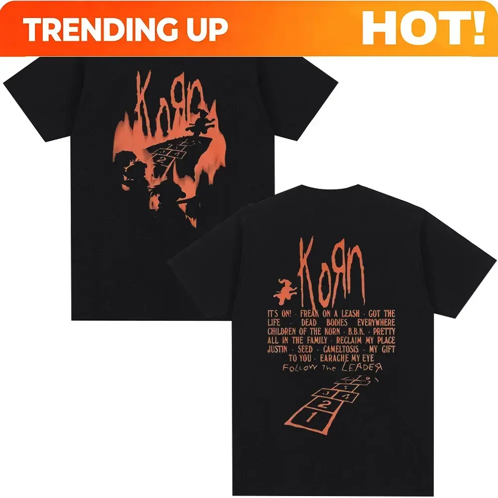 Customization Shirt Korn Follow The Leader Album T Shirt Metal Gothic Rock Band T Shirts Men's Clothing Fashion Vintage Oversize