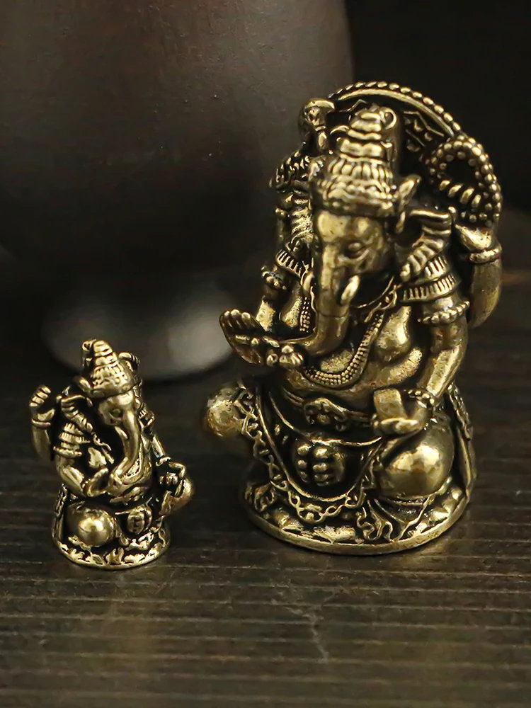 Thais Ganesha koperen beeld ​   - Olifant God beeldje voor thuiskantoor bureau decor, rijkdom geluk zegen cadeau - afbeelding 2
