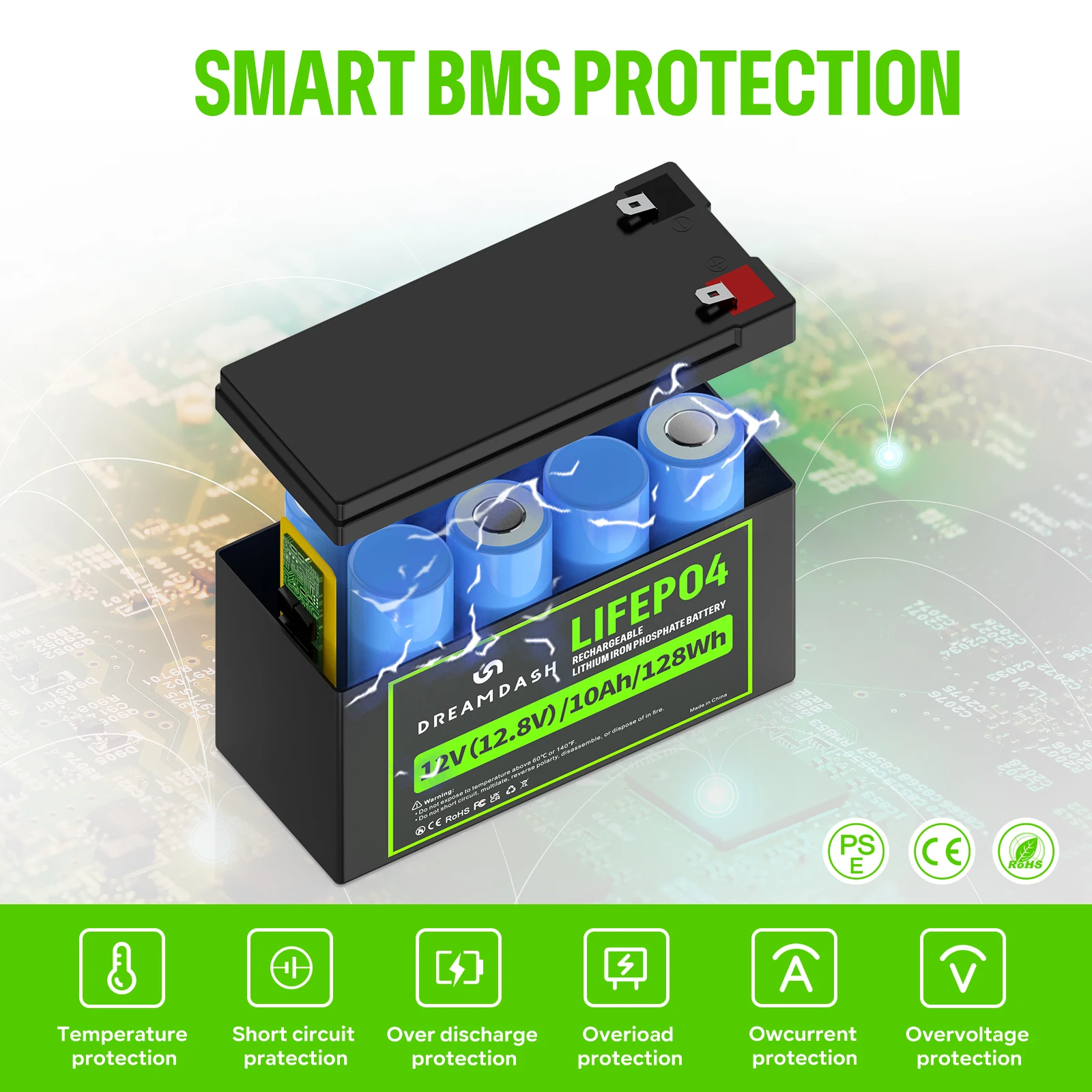 DREAMDASH 6V 6Ah 12V 7Ah 12V 10Ah LiFePO4-Akku mit integriertem BMS, wiederaufladbarer Lithium-Eisenphosphat-Akku für Wohnmobile, Golfwagen, Solaranlagen, Trolling-Motoren, Boote und Kinderfahrzeuge, Versand aus den USA, Großbritannien und Polen. – Detail 28