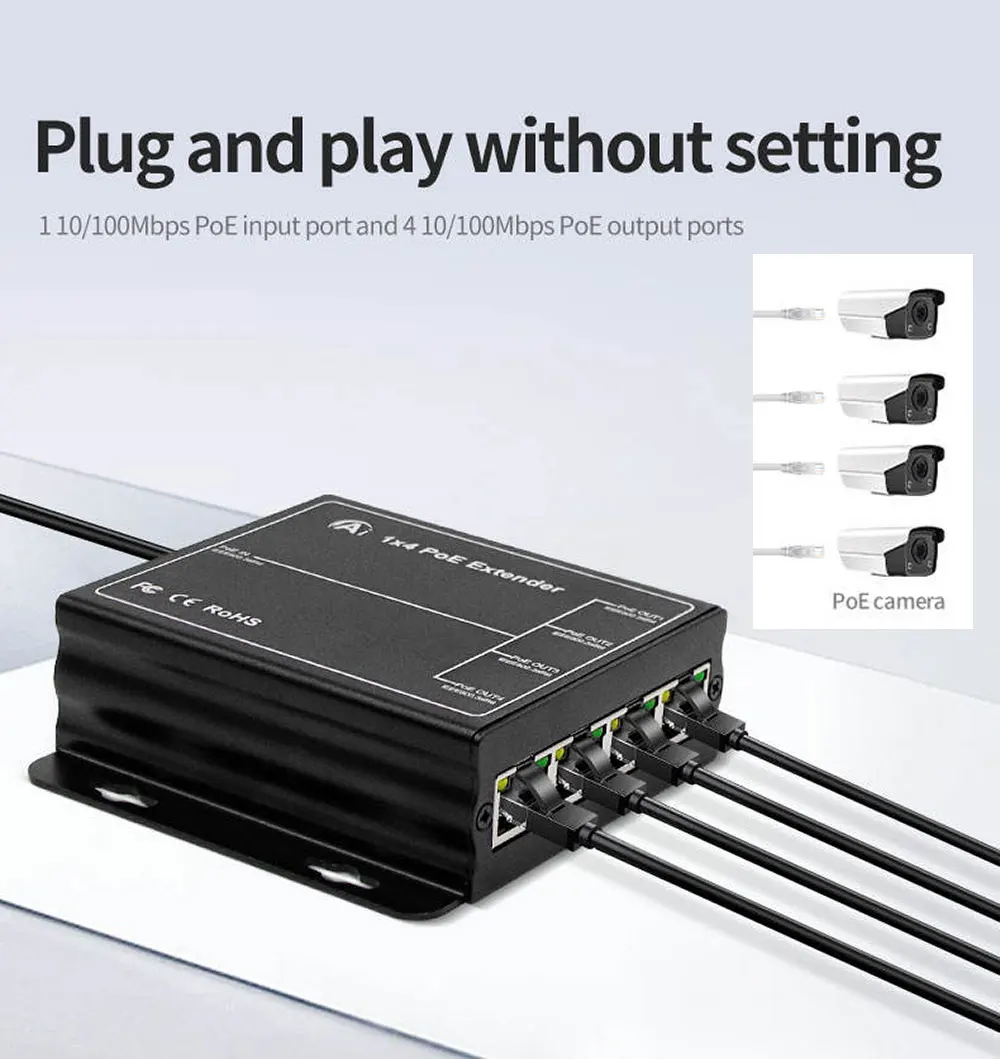 poe-エクステンダー-rj45-4-ポート-10-100m-ieee8023at-イーサネット-poe-電源-ap、ip-カメラ、ip-電話、その他のネットワーク機器用