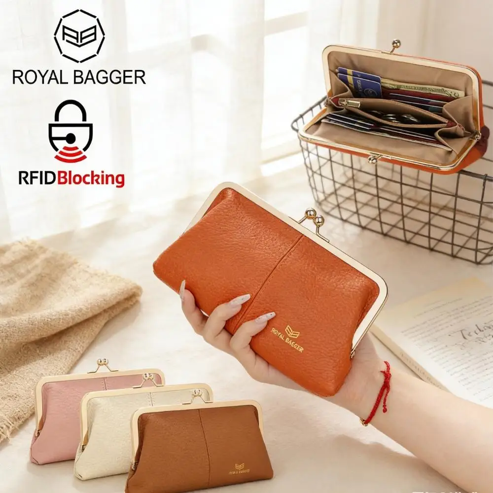 

Кошелек Royal Bagger из натуральной кожи с RFID-защитой, однотонный, с несколькими отделениями для карт, карманом для монет, клатч для женщин