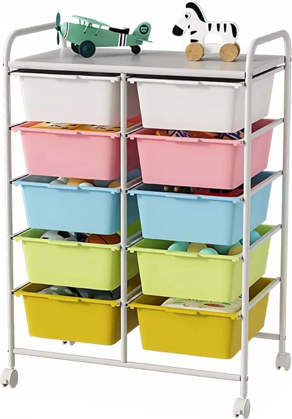 

10 Drawers Rolling Storage Cart, Plastic Drawer Cart with Metal Frame, Multipurpose Art Craft Cart Organizer W/ Wheels, Utility