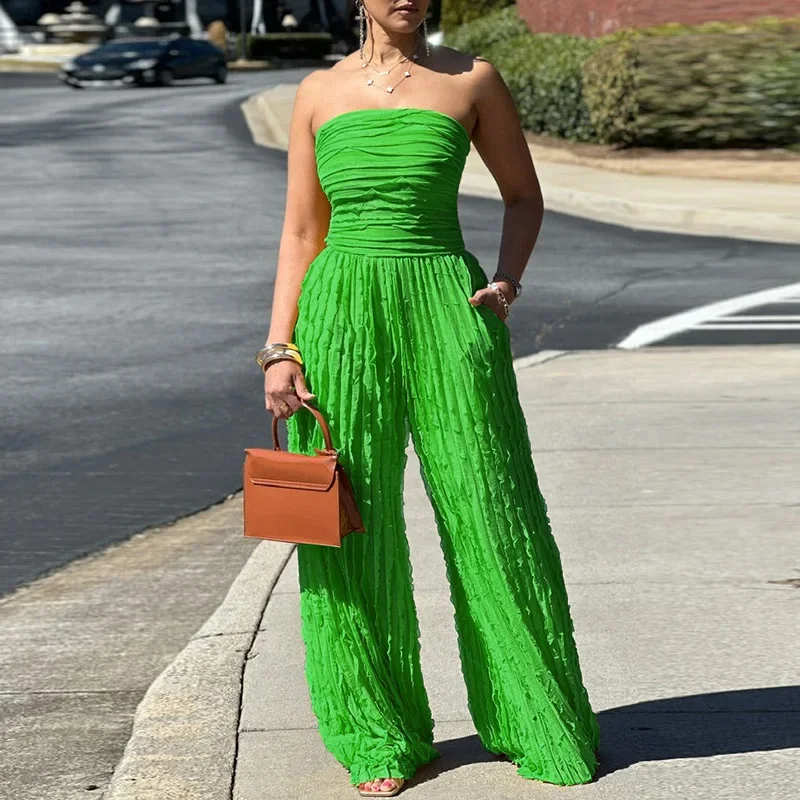 LIBIELIY ผู้หญิง Elegant Backless เอวสูง Solid Party Romper ฤดูร้อนแฟชั่นกระเป๋ายาว Playsuit เซ็กซี่ Bustier แขนกุด Plea