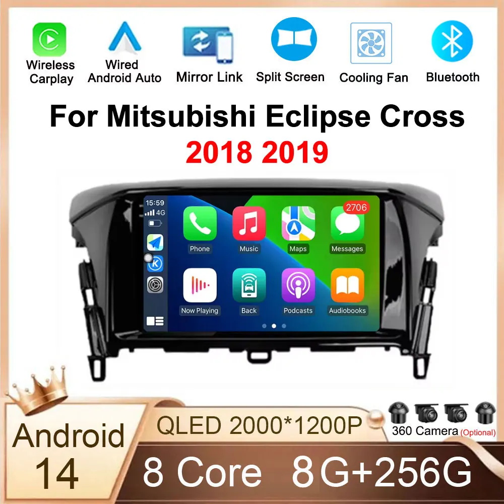 9 Inch  IPS ScreenAndroid 14 For Mitsubishi Eclipse Cross 2018 2019 Car Radio Stereo  Multimedia Video Player Navigation GPS 4G