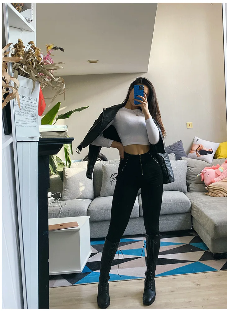 New Spring autumn high quality harajuku high waist with Chain design jeans woman leisure streetwear hip hop pants