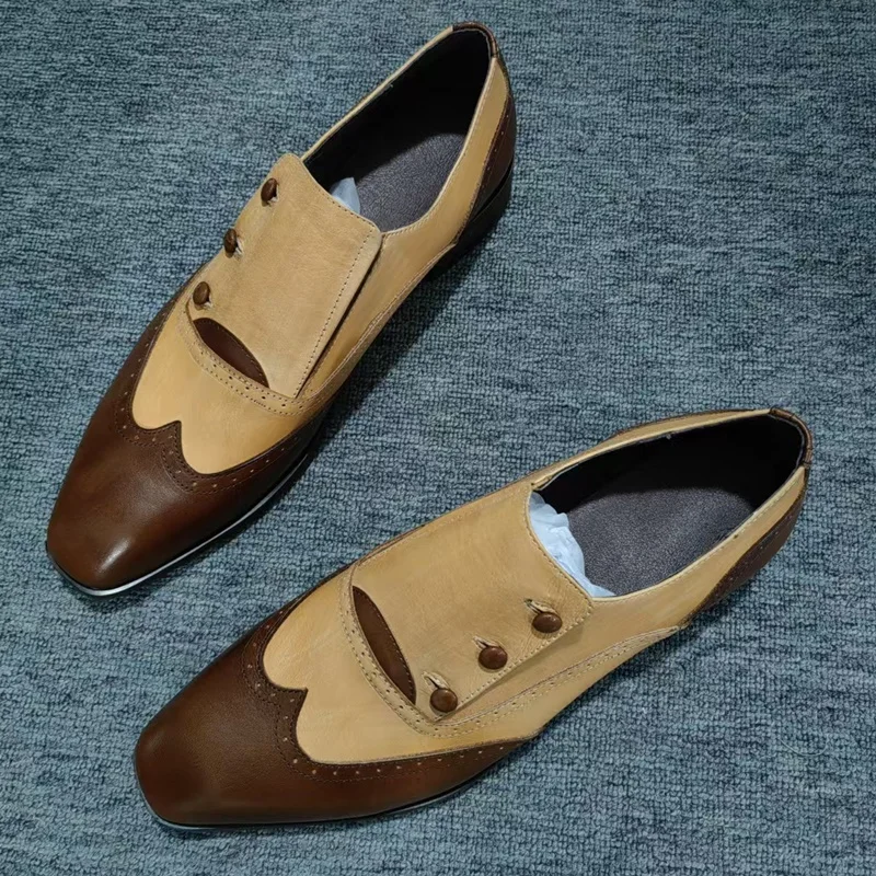

New Fashion Mixed Colors Men's Leather Dress Loafers Luxury Buttons Design Slip-on Formal Shoes For Men Business Wedding Shoes