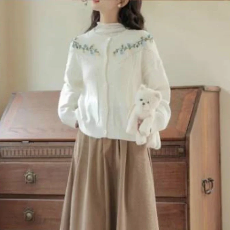 Sueter Feminino الحلو طويلة الأكمام محبوك سترة المرأة بالأزرار جديد س الرقبة متماسكة سترة سترة المرأة بلايز تريكو Q1730