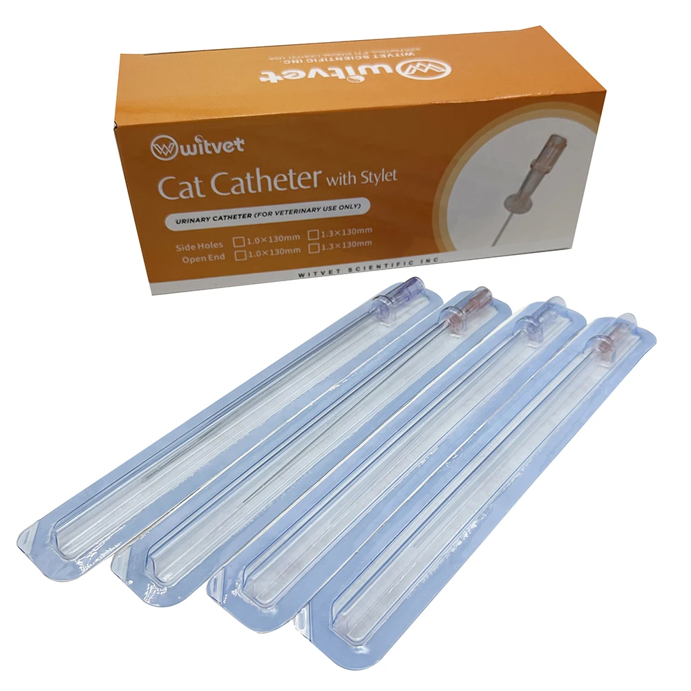 20Pcs/set Cat Urinary Catheter Cat Catheter with Stylet 1.0 1.3 End Hole Side Holes Veterinary Urinary Cat Catheters ﻿