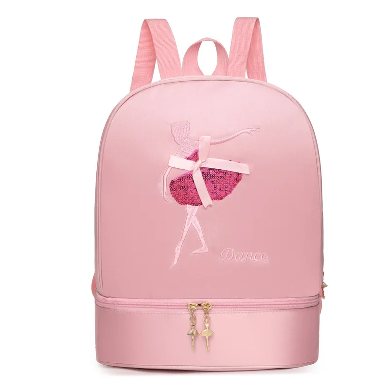 Ruoru-Bolsa de ombro para meninas, mochila de armazenamento bailarina, bolsa de dança infantil, rosa e roxa