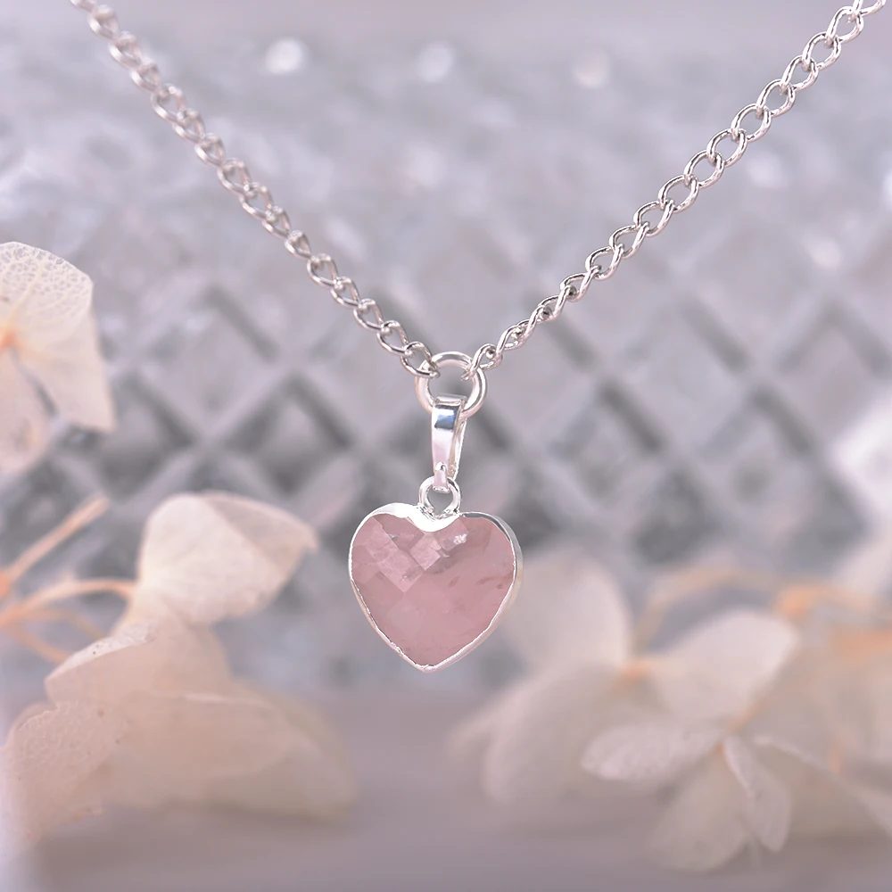 ITSMOS Natural Heart Rose Quartz Pendant Necklace 925 Silver Pink Love Facet Gemstone Necklace for Women Romantic Jewelry