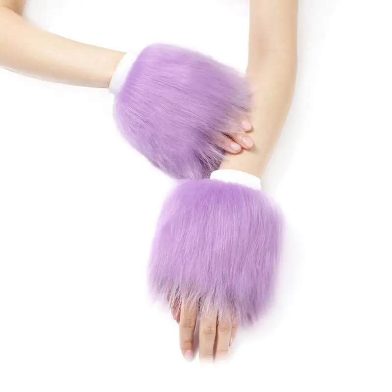 652F Winter Plush Fur Cuffs Warmer Furry Wrist Cuff Fur Sleeves Fur Wrist Cuffs for Women Coat Arm Cuffs Wristband