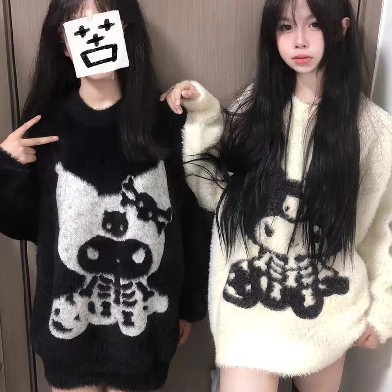 

Christmas Kuromi Cartoon Anime Loose Knitted Sweater Soft Sticky Warm Coat Sweater Lazy Style Leisure Girl Couple Clothes