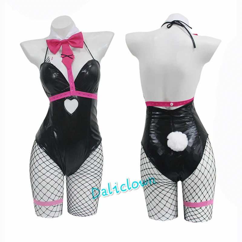 Miku Konijn Gat Cosplay Kostuum Pruik Anime Zwart Lakleer Konijntje Meisje Sexy Body Suit Halloween Party Outfit Met Oren