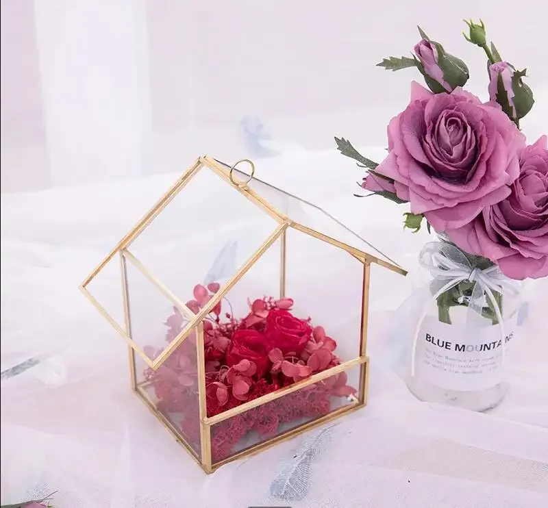 

House-shaped Glass Vase Flowerpot Succulents Pot Plant Garden Pots Gardening Supplies Planters Immortal Flower Display Stand