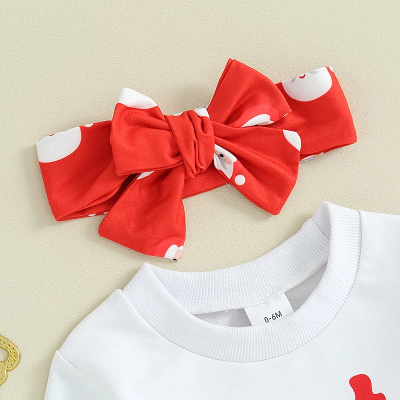 Cute Baby Girl 3Pcs Holiday Outfit Set with Reindeer Print Long Sleeve Tops Snowflake Print Pants and Matching Bow Headband