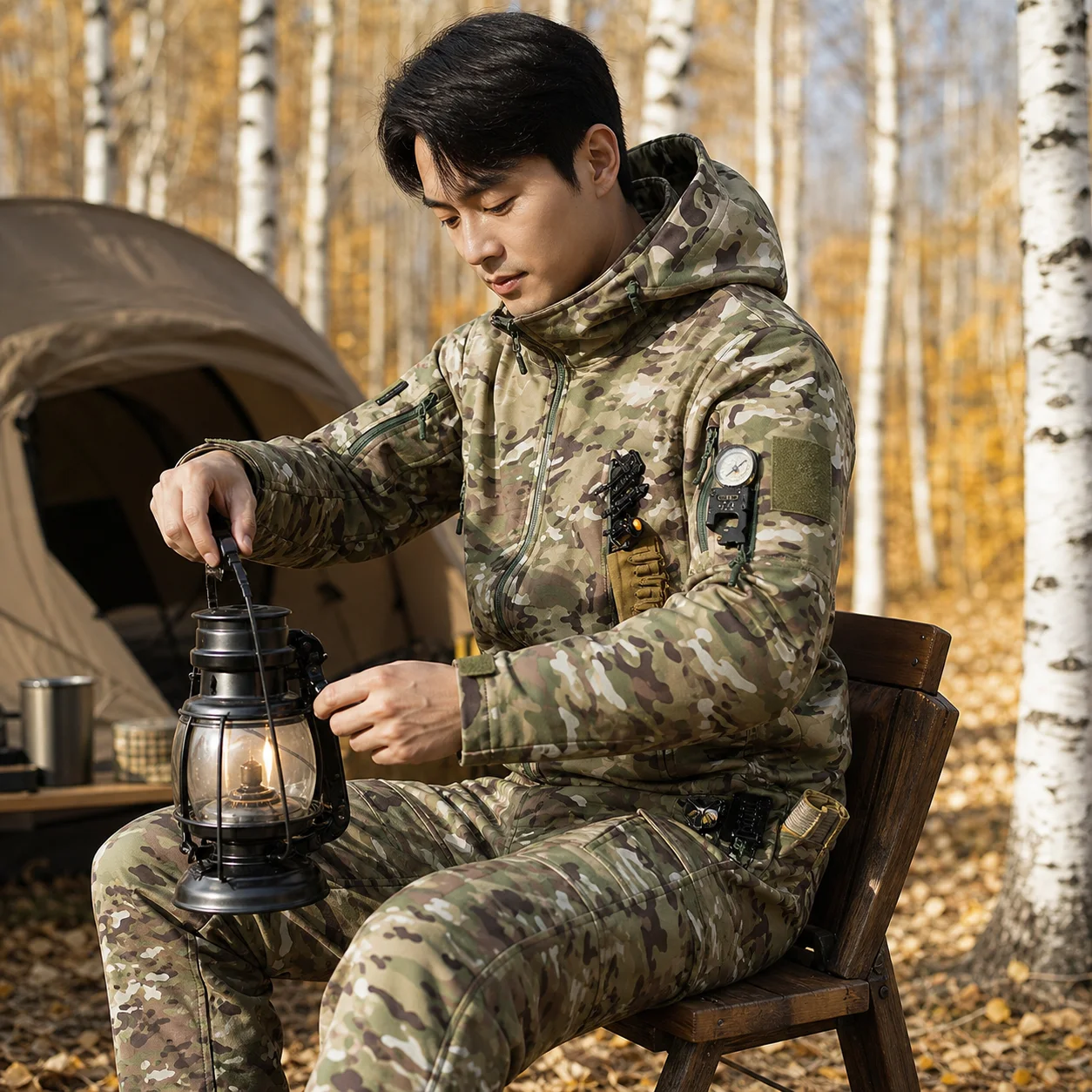 Winter Mens Thicken Tactical Camouflage Set Soft Shell Waterproof Fleece Warm Training Uniform Hooded Jackets+work Pants 2-piece