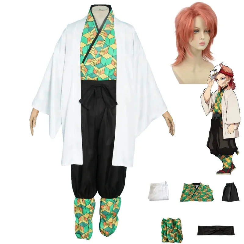 Аниме Сабито Косплей Костюм Уродоки Саконадзи Дискид Кимоно Плащ Зеленая Практичная Униформа Полный Парик Мужчина Женщина Рождественский Комплект