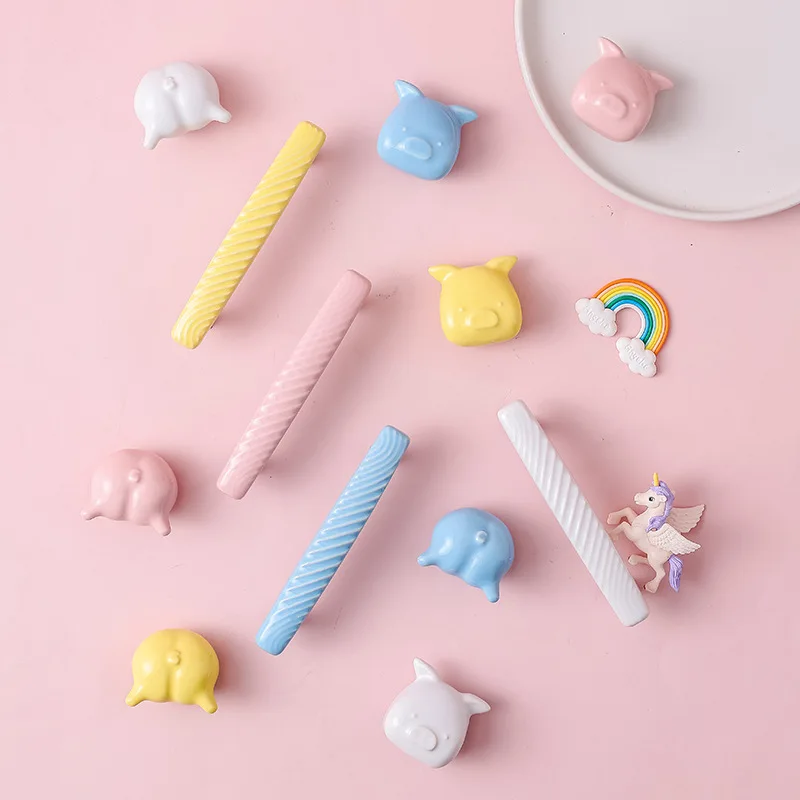 الشمال الإبداعية لطيف مقبض غرفة الأطفال خزانة ملابس باب خزانة درج الكرتون خنزير رئيس مقبض صغير ملون #3