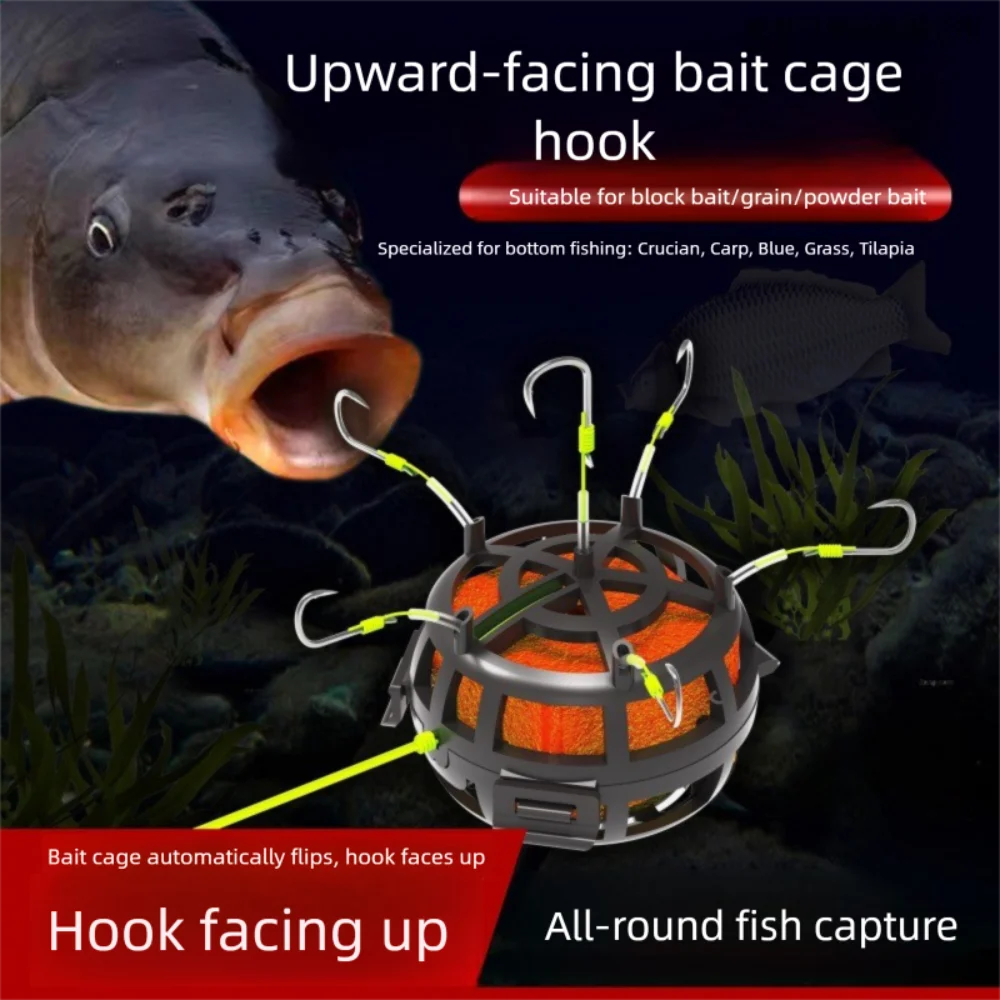 

String Hook Fishing Bait Cage Carbon Steel 6 Hook Line Group Feeder Sinker Anti Winding Bighead Carp Specific