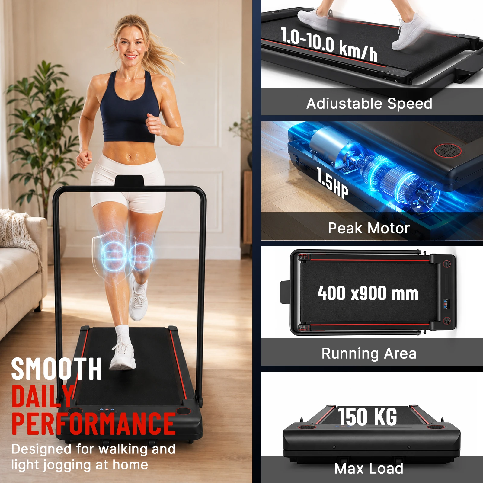 2-in-1 Folding Walking Pad Treadmill with Handles, Vibration Relaxation Function, Home Office Fitness for Small Apartments