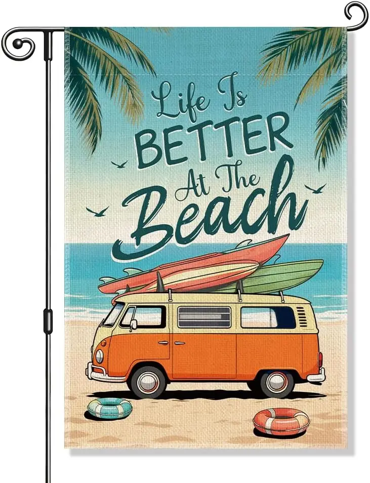 Life is Better at The Beach Double-Sided Political Garden Flag for Outside Decor Parade Yard Sign, Summer Coastal Tropical Y kkz