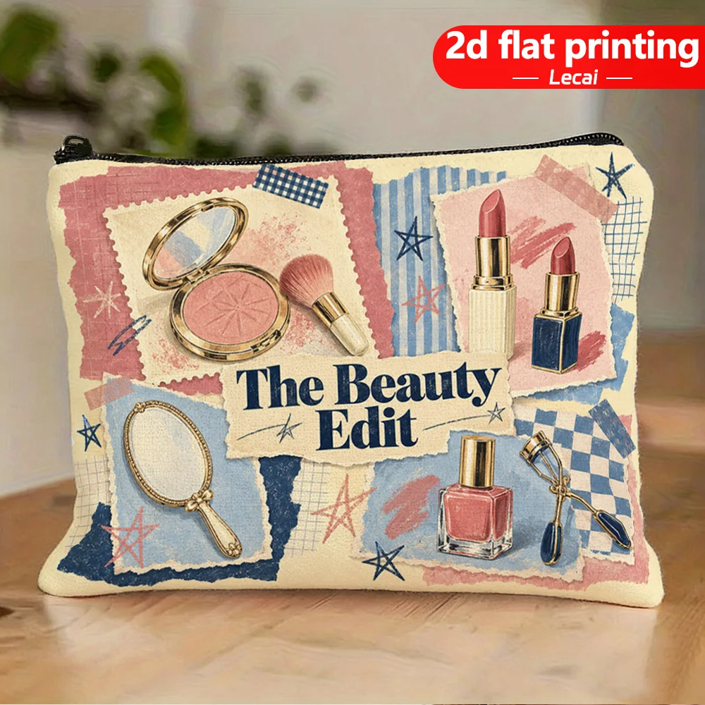 The Beauty Edit Makeup Bag Vintage Beauty Collage Art Zipper Cosmetic Pouch Portable Travel Toiletry Storage Bag For Women Gift