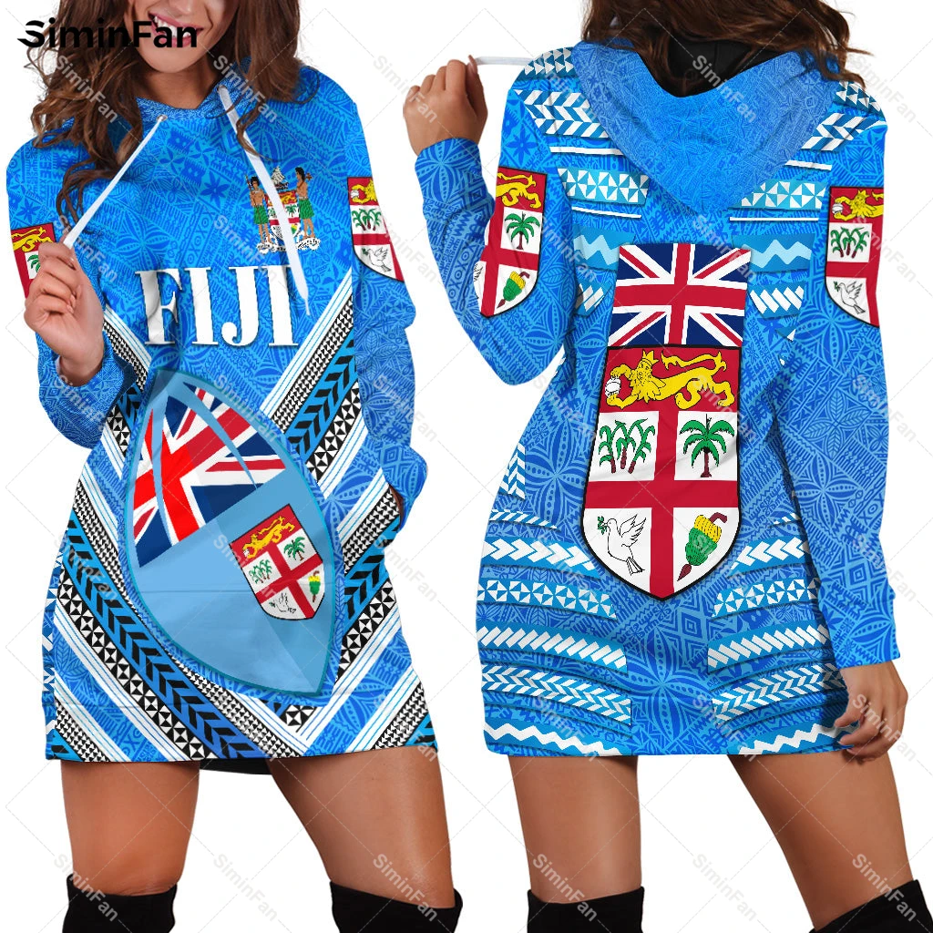 

Blue Fiji Rugby 3D All Over Printed Women Hoodie Dress Female Hooded Pullover Dresses Spring Autumn One-Piece Casual Streetwear