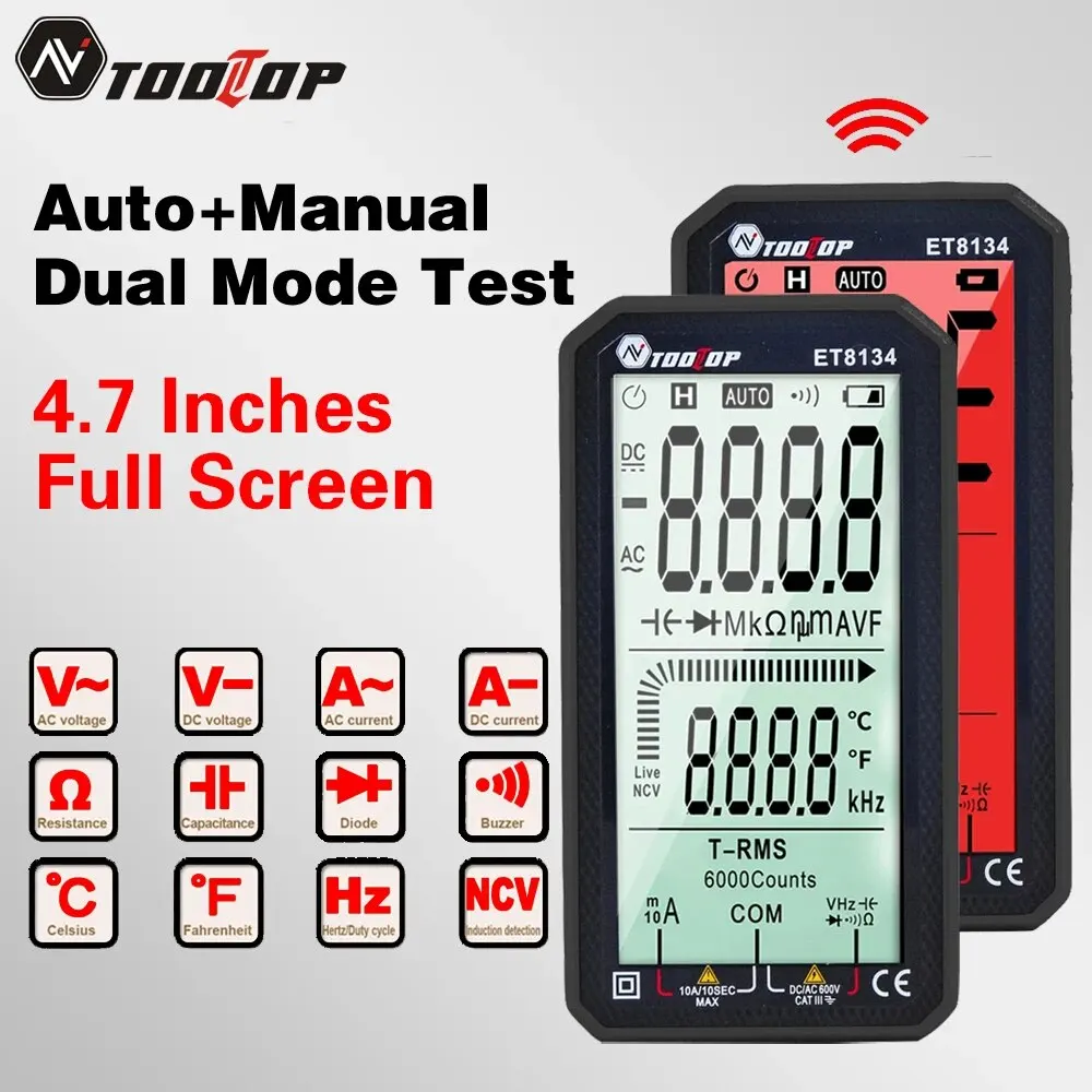 Zestaw narzędzi 4.7-Cal duży ekran True RMS cyfrowy multimetr automatyczny ręczny pomiar 6000 zliczenia wyświetlacz woltomierz DC/AC amperomierz