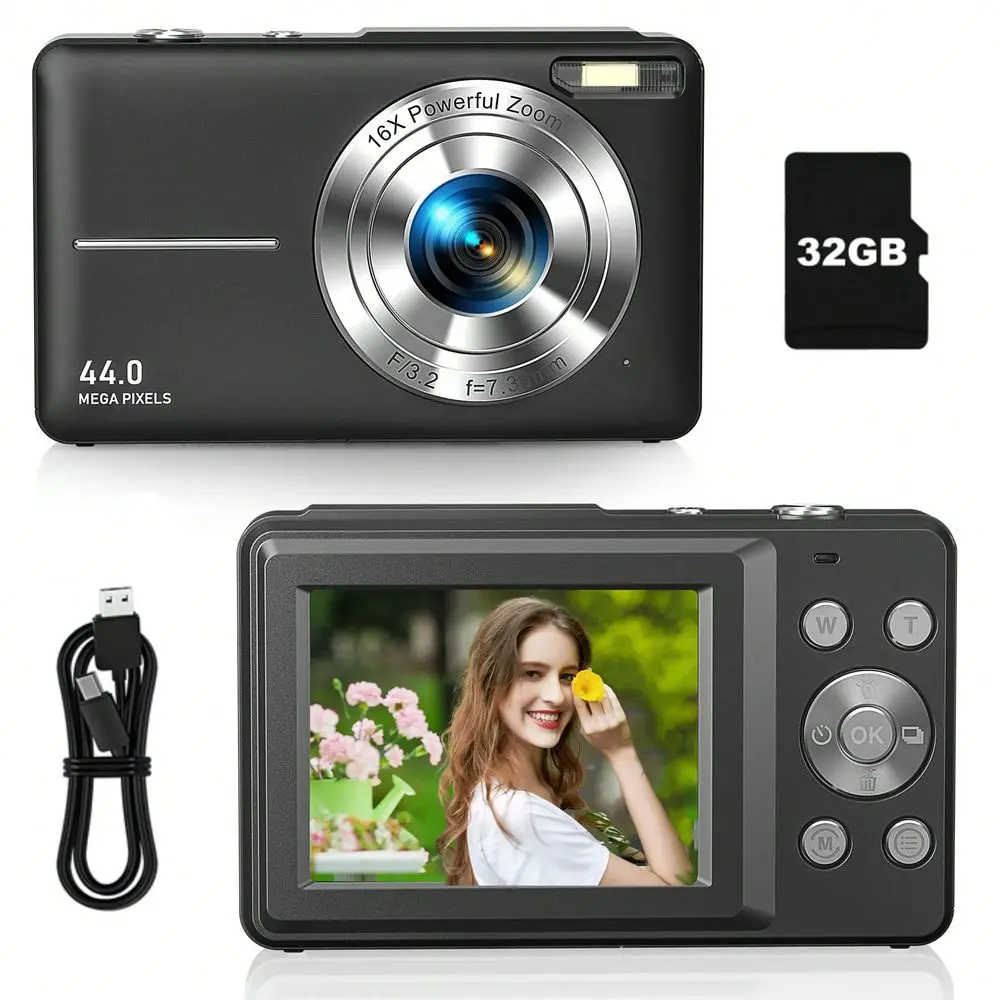 

Камера FHD 1080P, цифровая, компактная, 44 МП, для видеоблогинга, с защитой от сотрясений, 16-кратным зумом, для мальчиков, девочек, подростков и студентов.