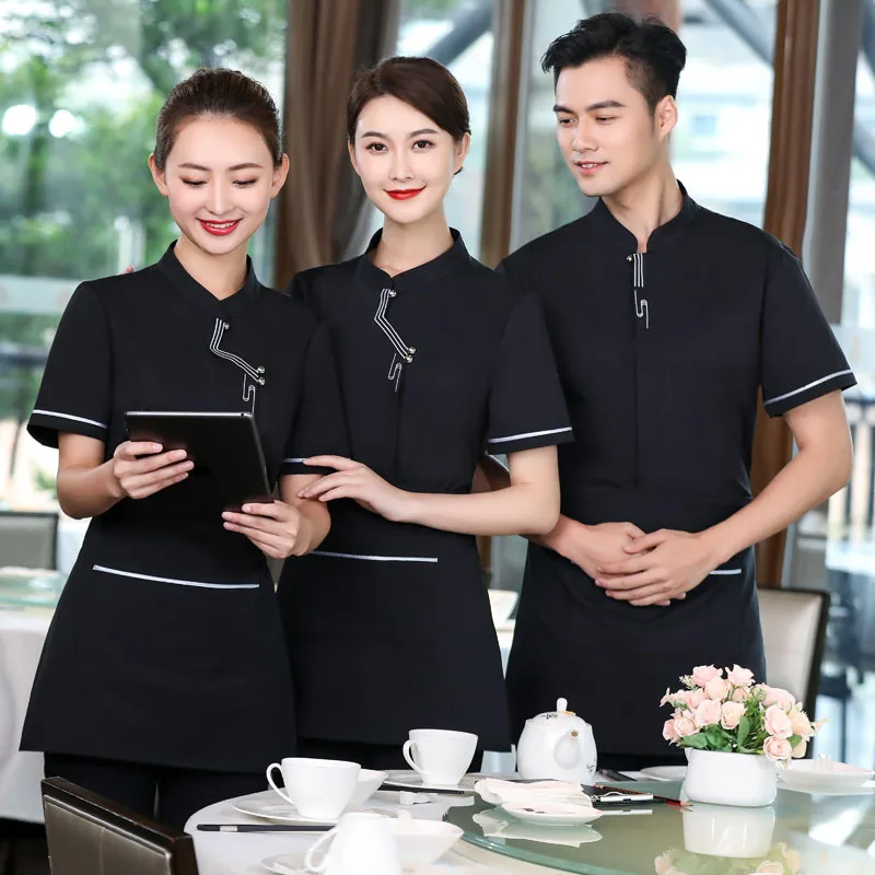 New Waiter Workwear Short Sleeve Hotel Chinese Tea House Catering Uniform Hot Pot Restaurant Summer Clothing for Women