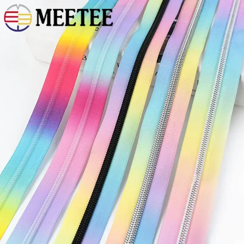 3/5/10 Metri 5 #   Nastro decorativo con cerniera in nylon arcobaleno stampato con cerniera continua per giacca, borsa, vestiti, kit di riparazione, accessori per cucire