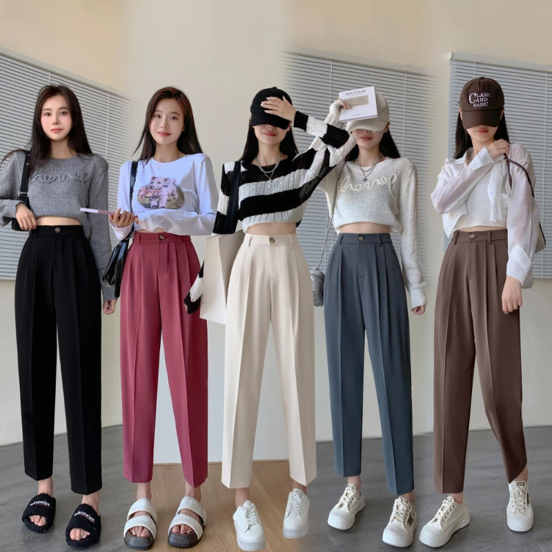 2026 Autumn Women Black Suit Pants Loose Fit Figure‑Flattering Casual Versatile Tapered Trousers Draped High Waist Office Wear
