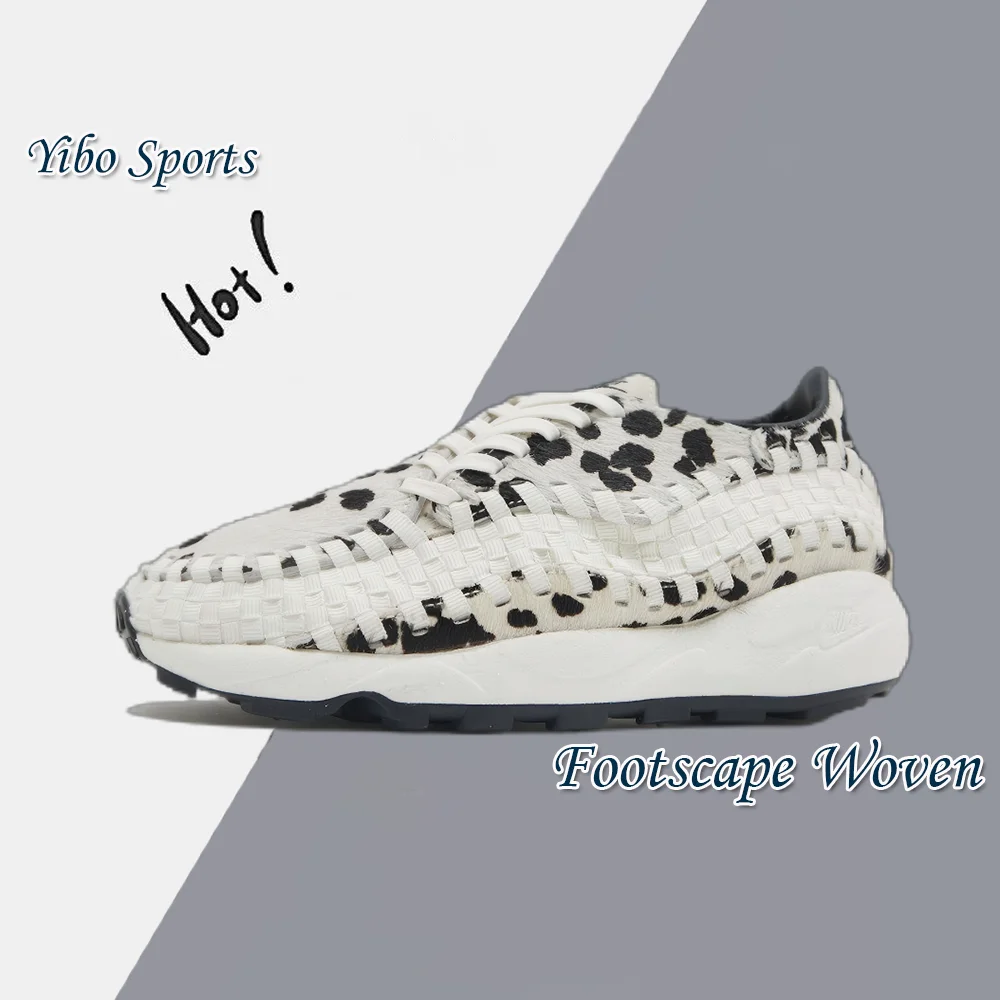 Nike Footscape Woven Men's and Women's Low Top Casual Running Shoes Non-Slip Wearable Sneakers White and Black Colorway