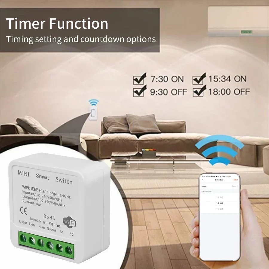 WiFi Smart Switch RF433Mhz Module Relay Breaker 16A 20A Tuya Smart Life APP Alexa Google Assistant Voice Control 2-way Control