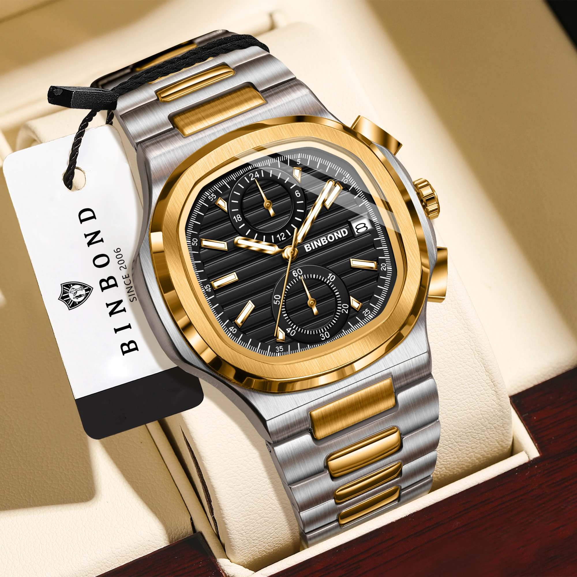 BINBOND Casual Reloj Auto Date Precise Quartz Watch For Men Luxury Luminous Waterproof Chronograph Sturdy Men's Watches