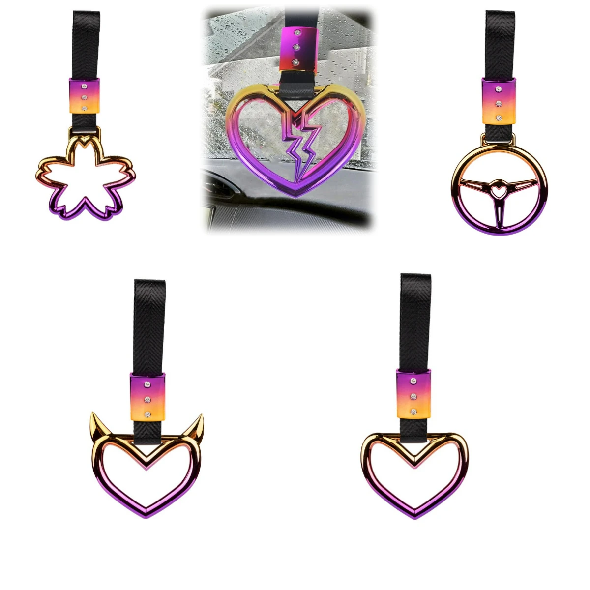 Colorful Car Tow Strap Train Bus Handle Hand Strap Tow Rope Heart Tsurikawa Ring Drift Charm Strap Drift Auto Front Tow Hook