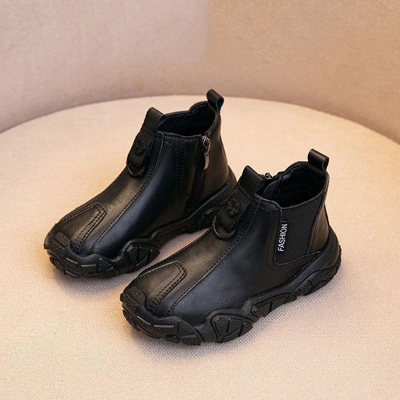 

Kids Short Boots Black Versatile Children Sports Boots with Side Zip 2025 Autumn New Boys Girls Casual Boots Non-slip Handsome