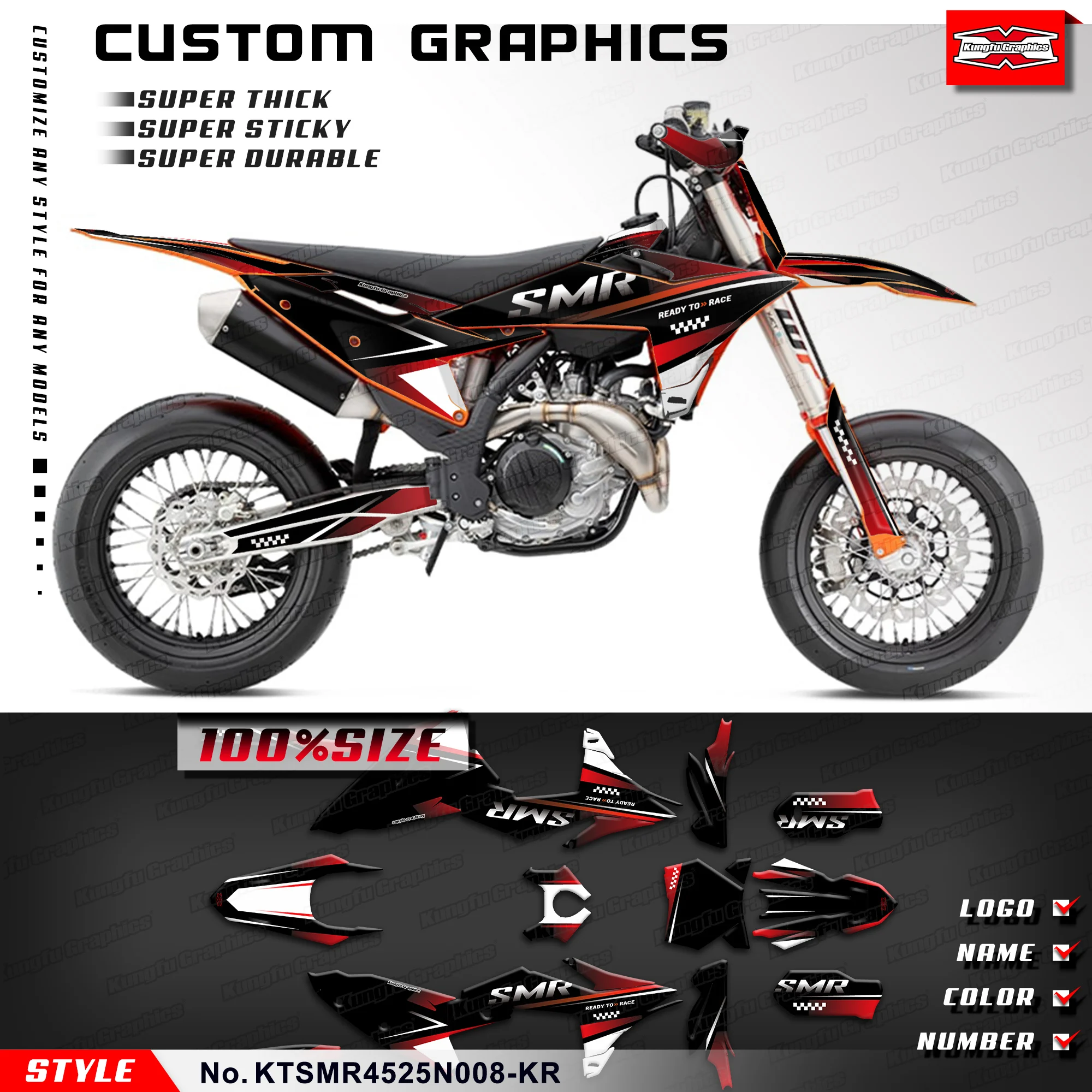 KUNGFU GRAPHICS Racing Graphics Vinyl Decal for 2025 2026 KTM 450 SMR 450SMR SMR 450 SMR450 Decal Kit Glossy Laminate Protector