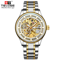 TEVISE Men Watch Luxury Automatic Mechanical Watch Stainless Steel Waterproof Skeleton Watch Luminous Watch