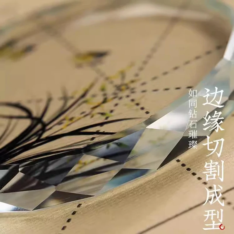 Chinese Style Round Shape Transparent Clear Glass Paperweight Paper Weight Circular Ornament