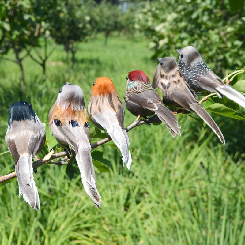 Mini Vividly Sparrow Artificial Birds With Clip Garden Decoration Tree Outdoor Yard Ornaments Random Color