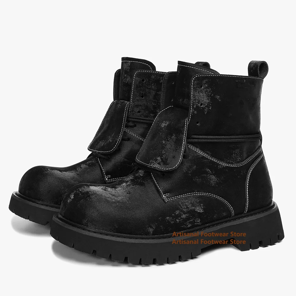 

Thick-Soled Height-Increasing Boots Autumn and Winter New Style Motorcycle Ankle Boots for Men Trendy High Top Men's Boots