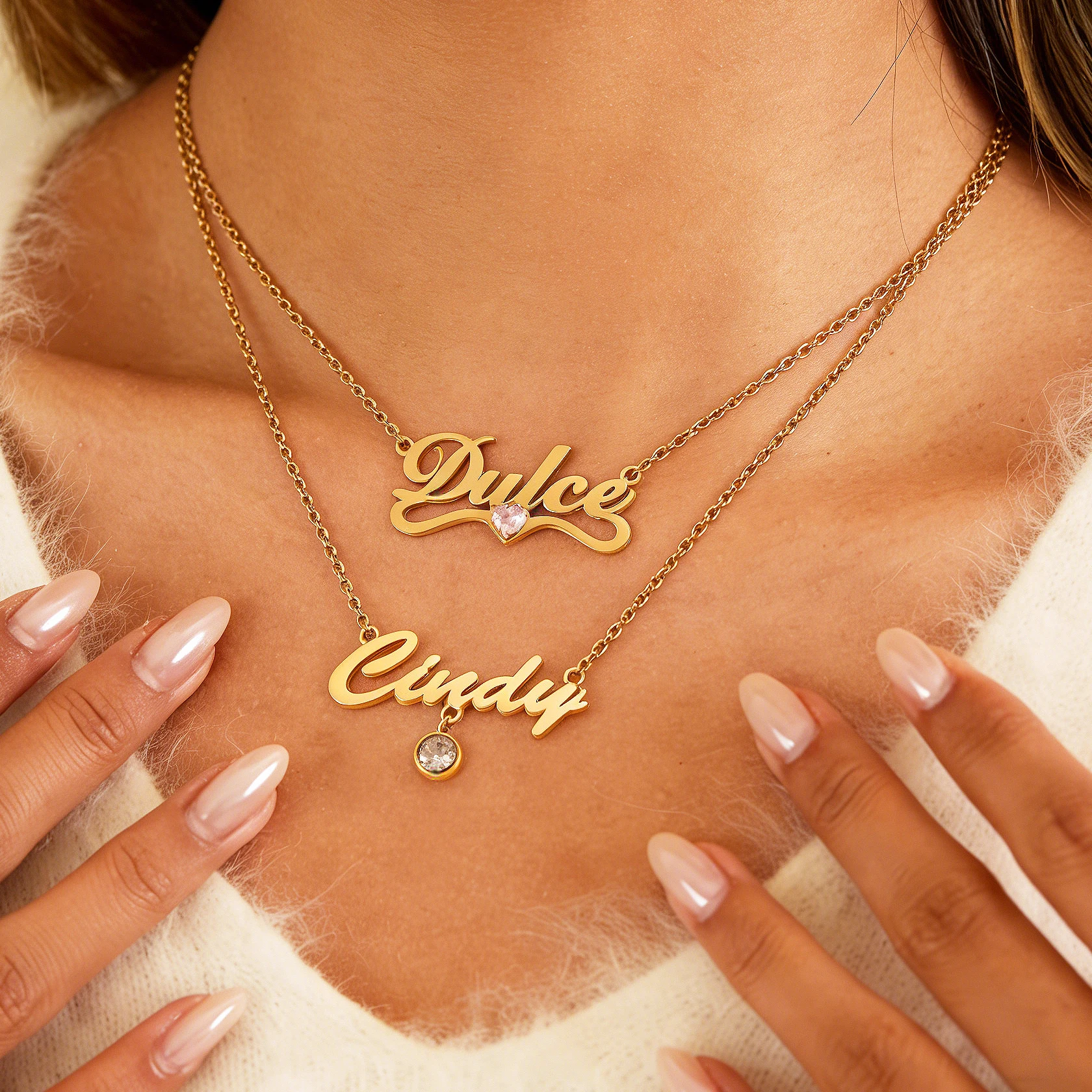 

Fashion Personalized Custom Name Zircon Necklace Heart Birth Stone Pendant Stainless Steel For Women Men Link Chain Jewelry Gift