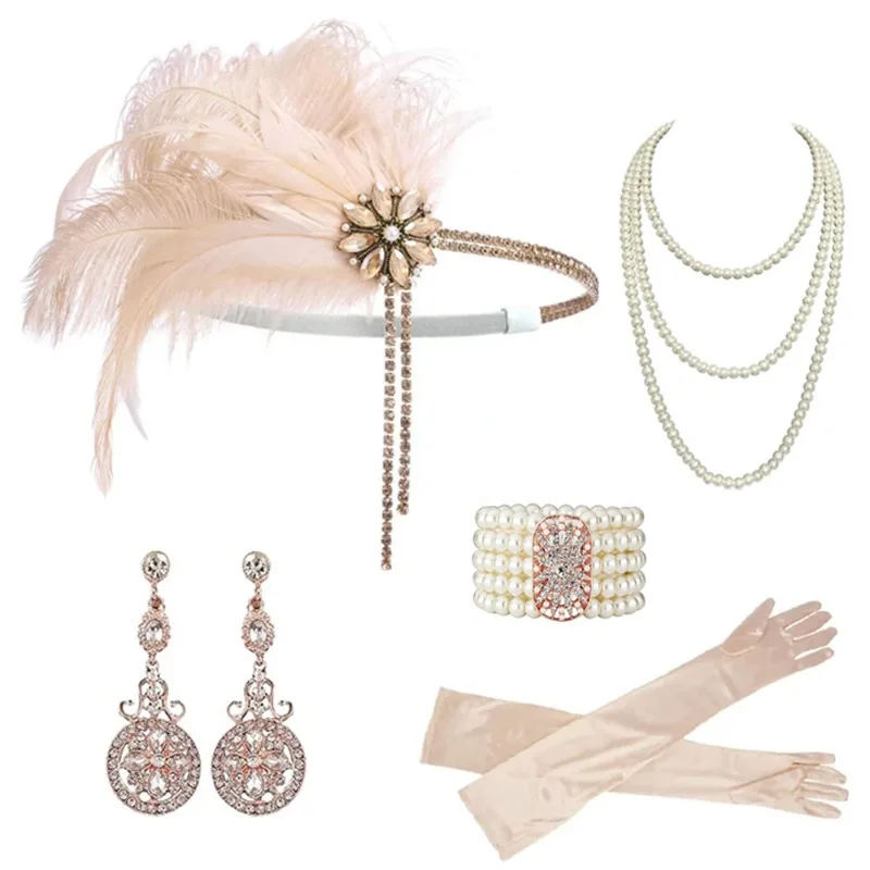 1920s Gatsby Party Feather Headband Yellow Fringe Retro Hair Accessory view 2