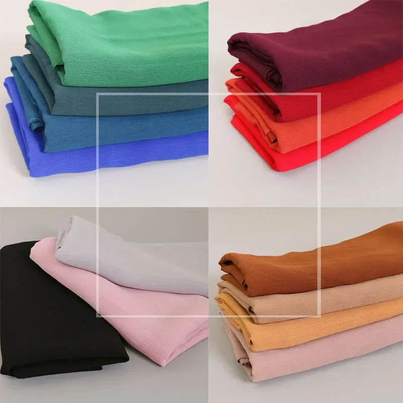 Mode Geplooide Gerimpelde Hijaabs Sjaals Chiffon Plain Maxi Moslim Hoofddoek Vrouwen Rimpel Hoofdband Wraps Zachte Uitlaat 175*70 cm
