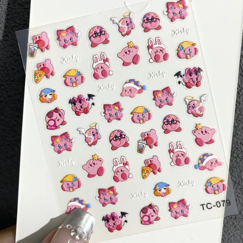 Kirby Relief Nail Stickers Cute Cartoon Creativity Three-dimensional Journal Ccd Phone Case Sticker New Water Cup Diy Nail Decal